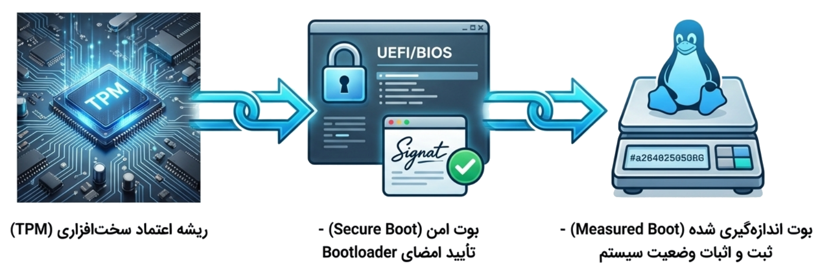 زنجیرهٔ اعتماد از TPM و UEFI تا Secure Boot، Measured Boot و سیستم‌عامل